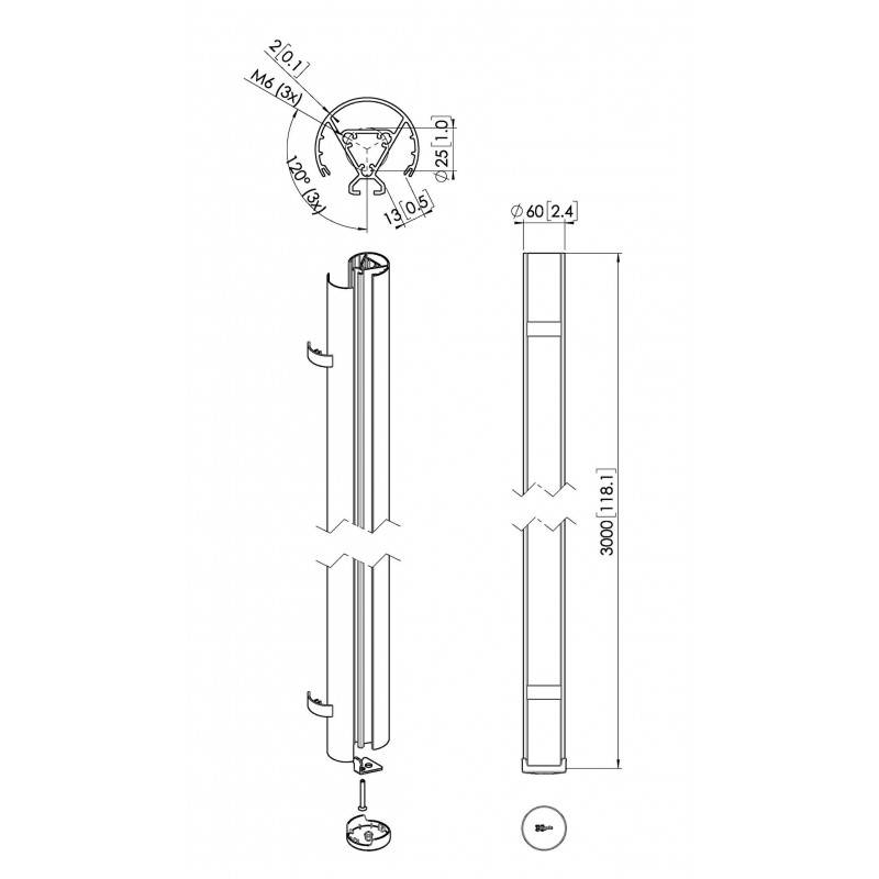 VOGEL'S PUC2430 Poteau 300 cm pour supports d'écrans plafonds