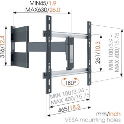 VOGEL'S THIN 546 Support mural inclinable orientable à 180° pour écrans OLED de 40" à 65"