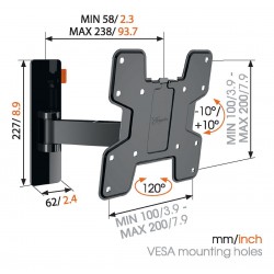 VOGEL'S WALL 3125 Support mural inclinable orientable à 120° pour écrans 19" à 43"