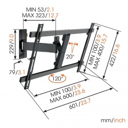 VOGEL'S WALL 3325 Support mural inclinable orientable à 120° pour écrans 40" à 65"