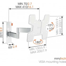 VOGEL'S WALL 3145 Support mural inclinable orientable à 180° pour écrans 19" à 43"