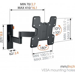 VOGEL'S WALL 3145 Support mural inclinable orientable à 180° pour écrans 19" à 43"