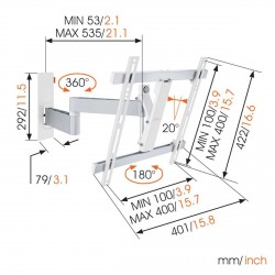 VOGEL'S WALL 3245 Support mural inclinable orientable à 180° pour écrans 32" à 55"