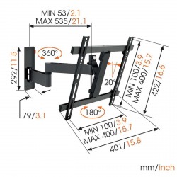 VOGEL'S WALL 3245 Support mural inclinable orientable à 180° pour écrans 32" à 55"