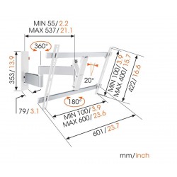 VOGEL'S WALL 3345 Support mural inclinable orientable à 180° pour écrans 40" à 65"