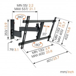 VOGEL'S WALL 3345 Support mural inclinable orientable à 180° pour écrans 40" à 65"