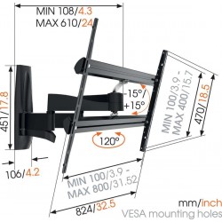 VOGEL'S WALL 3450 Support mural inclinable orientable à 120° pour écrans 55" à 100"