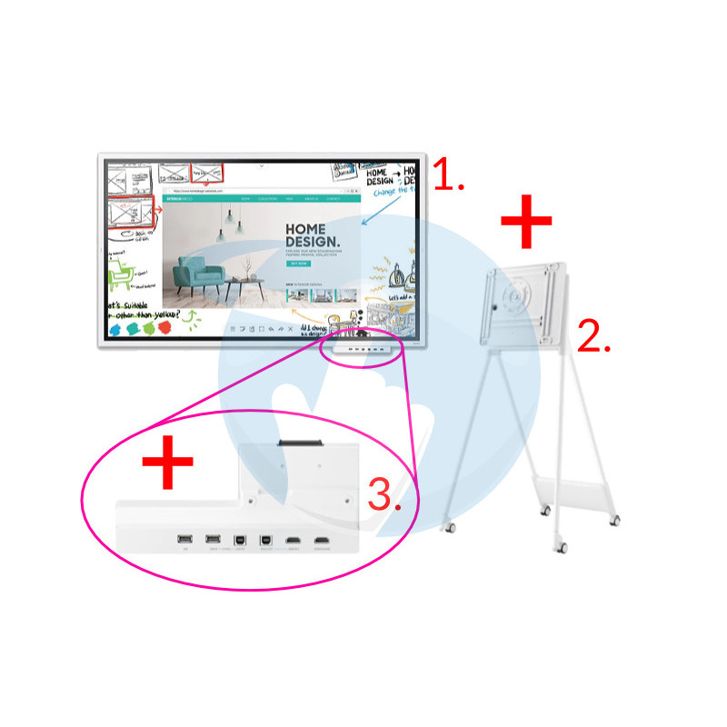 KIT SAMSUNG FLIP 2 55" Écran + Chariot à roulettes + Boitier de connectiques Face Avant