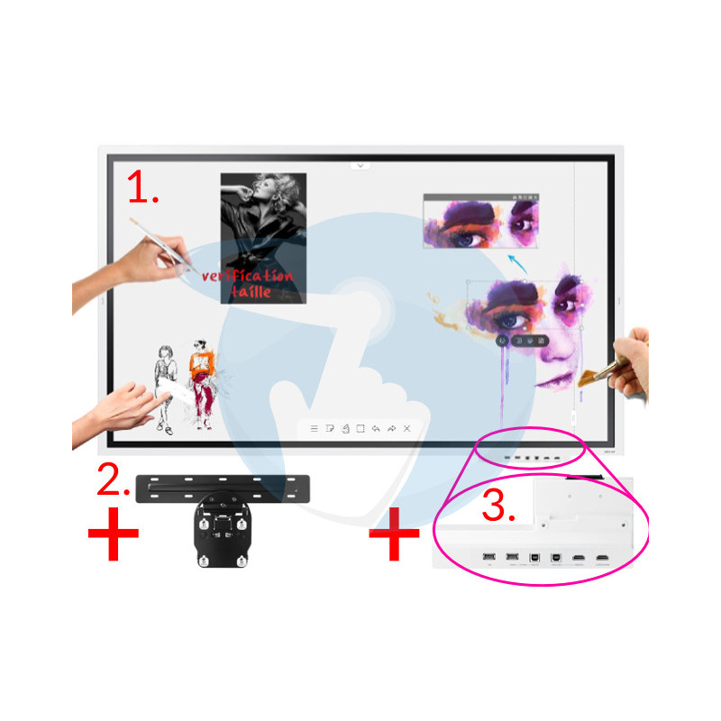 KIT SAMSUNG FLIP 65" ave Écran + Support mural + Boitier de Connectiques Face Avant